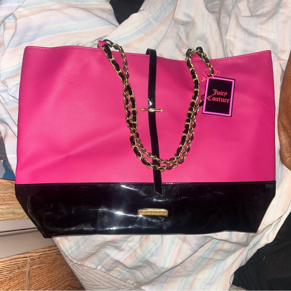 *NWT* Juicy Couture Hot Pink and Black Weekend Glam Color Block Tote